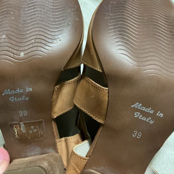 Summit by White Mountain Tan Leather Block Heel Peep Toe Bootie Sandals Size 8.5 - Picture 9 of 10